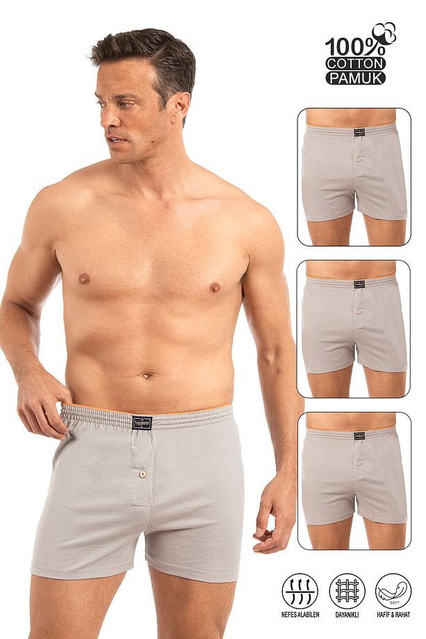 Özkan 0041 3'lü Paket Erkek %100 Pamuklu Şardonlu Klasik Rahat Kesim Havlu Bel Süprem Penye Boxer - 1