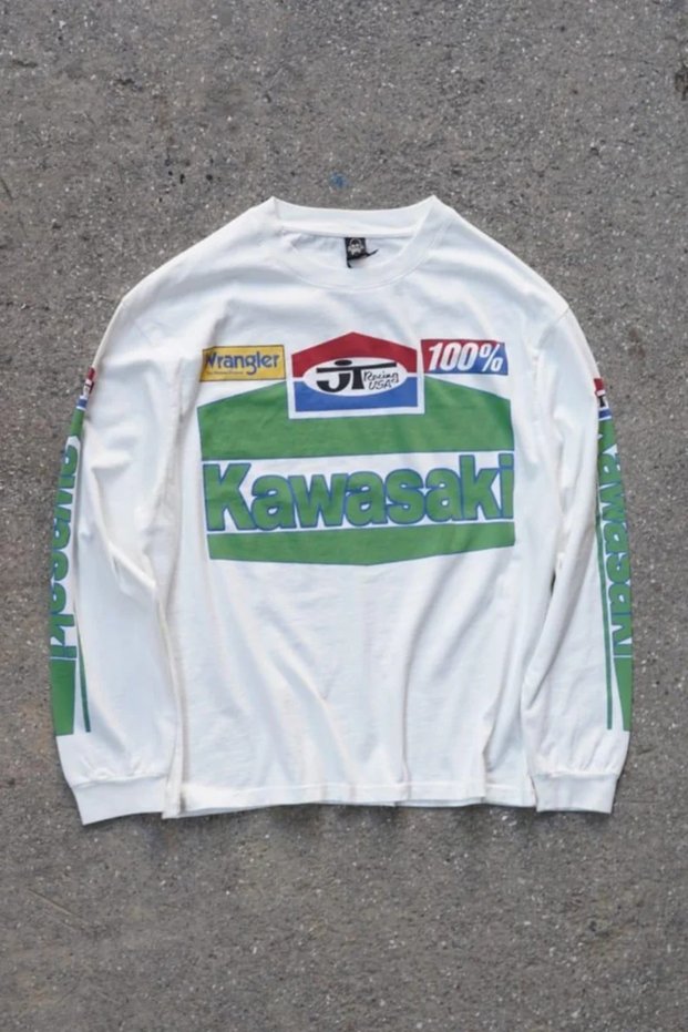 Unisex White Long Sleeve Kawasaki Racing Biker T-Shirt