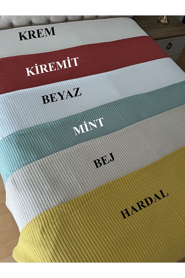 Saç Örgü Modelli Çift Kişilik Pamuklu Pike Krem 220 x 220 cm - 5