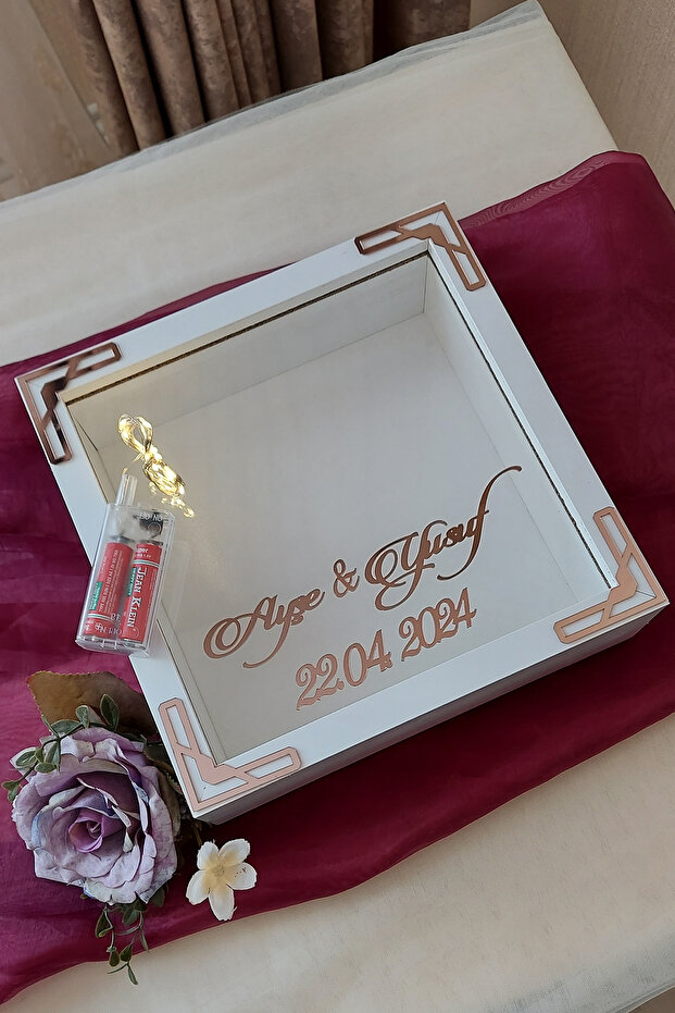 إطار ذاكرة عميق LED أبيض حديث مقاس 25 × 25 سم - إطار ذاكرة عميق 6 سم صندوق وردي