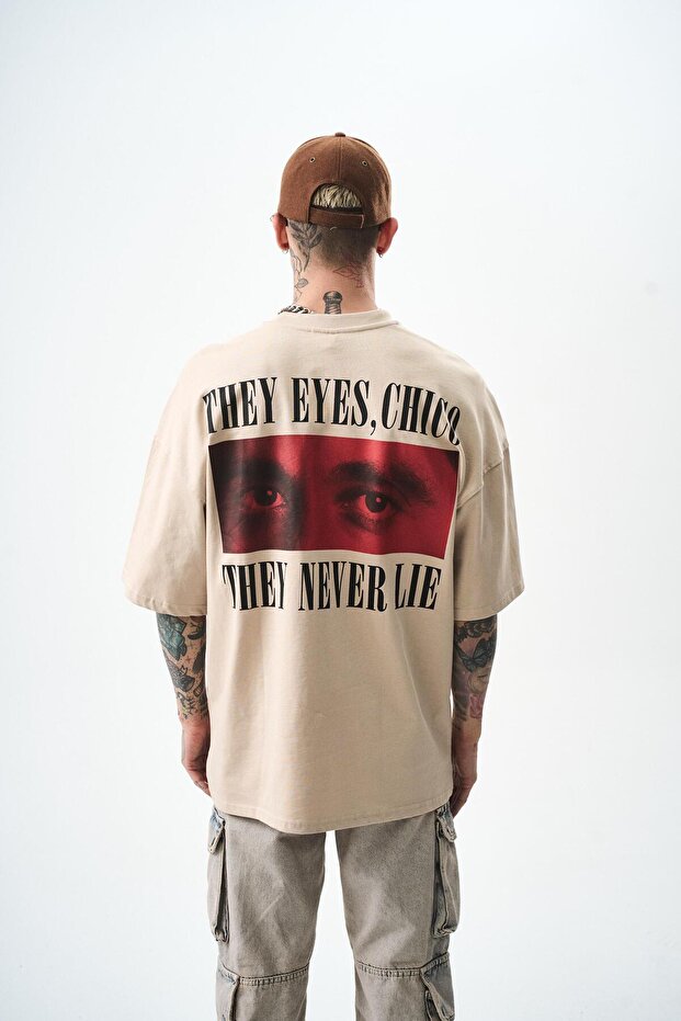 Never Lie Baskılı Tişört Bej - 1