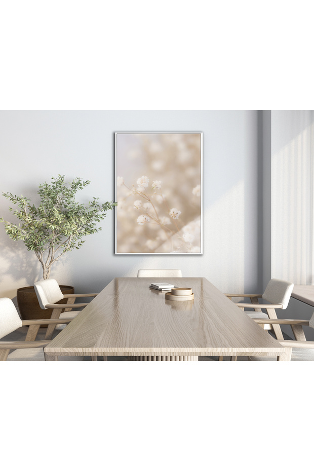 Hari̇kabi̇rev | Soft | Cream Flower Patterned Model | Framed Tempered Glass Table Single Vertical