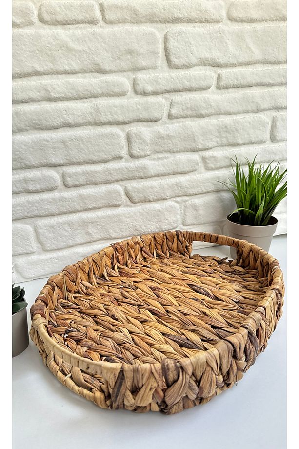 Küçük Hasır Su Sümbülü Doğal Doku Dekoratif Çok Amaçlı Tepsi Sunum/Organizer/Servis Tepsisi - 2