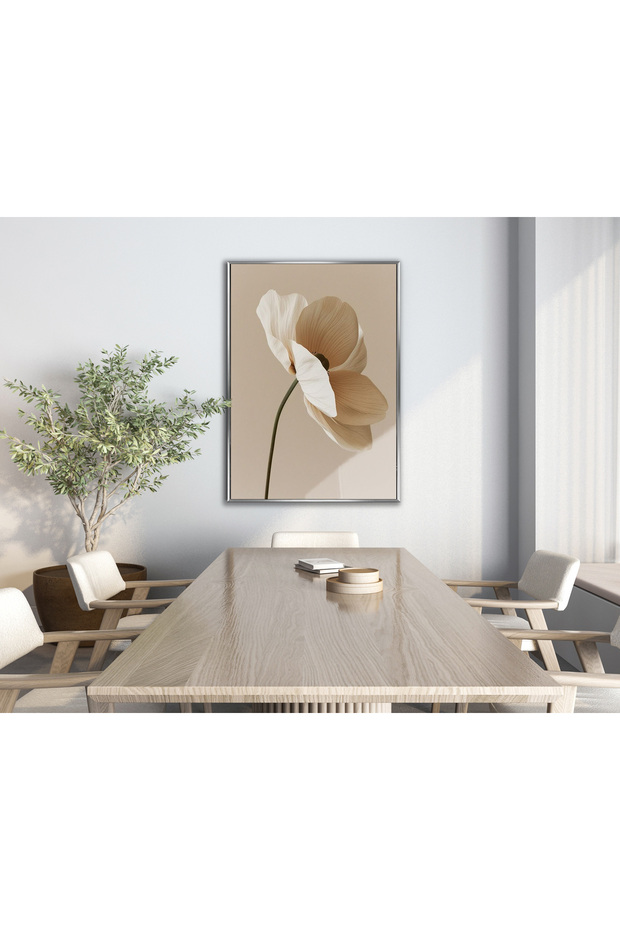 Hari̇kabi̇rev | Soft | Cream Tones Flower Model 01 | Framed Tempered Glass Table Single Vertical