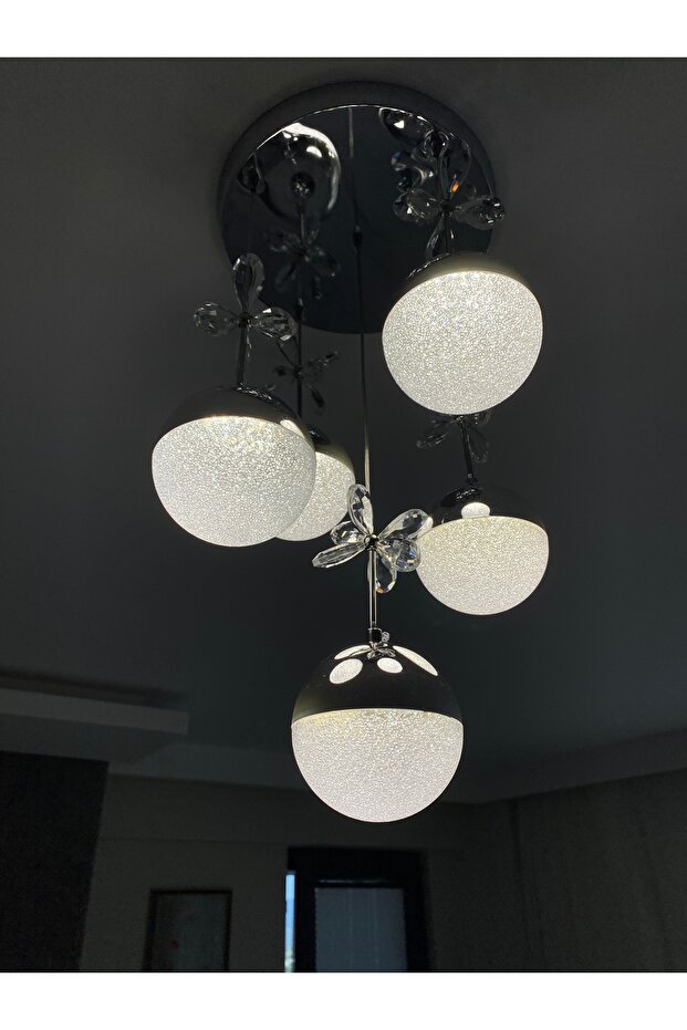 KROM LAPLAMA 5'Lİ SARKIT MODEL LED AVİZE - 1