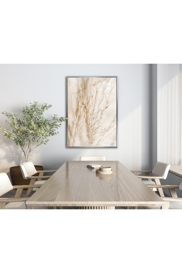 Hari̇kabi̇rev | Soft | Cream Color Dry Plant Model 01 | Framed Tempered Glass Table Single Vertical