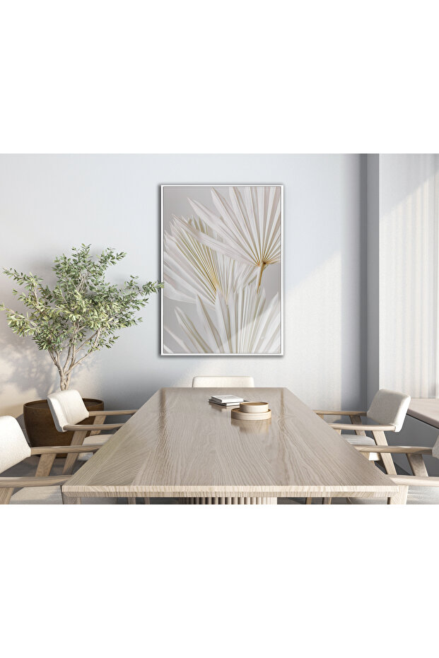 هاريكابيريف | ناعم | نموذج أوراق النخيل باللون الأبيض 01 | طاولة من الزجاج المقسى بإطار عمودي واحد