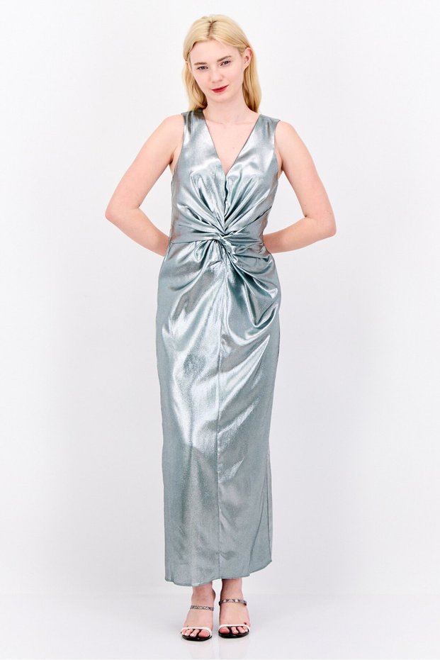 Women Metallic Midi Dress, Silver