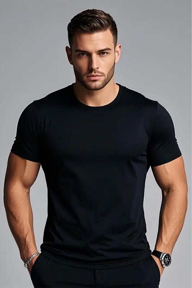 Manftx Slim Fit Lycra Crew Neck Men's Basic Tshirt