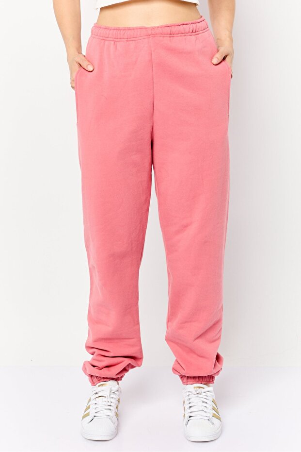 Women Oversized Solid Fleece Sweatpants, Rose Pink
