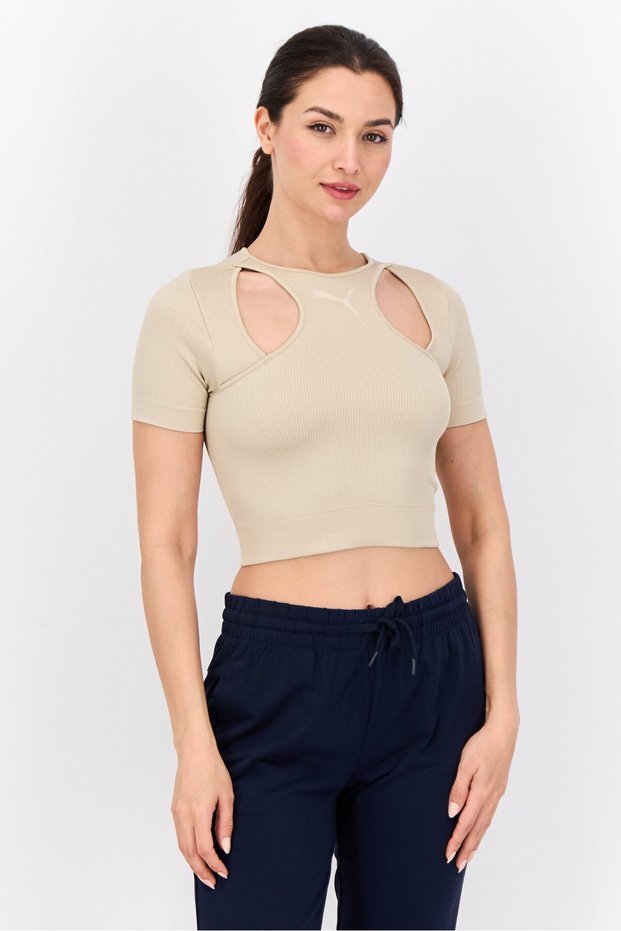 Women Sportswear Fit Short Sleeve Outdoor Top, Beige