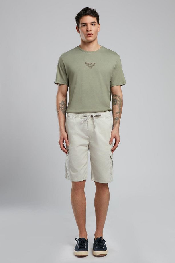Jogger Cargo Erkek Dokuma Şort Taş - 1