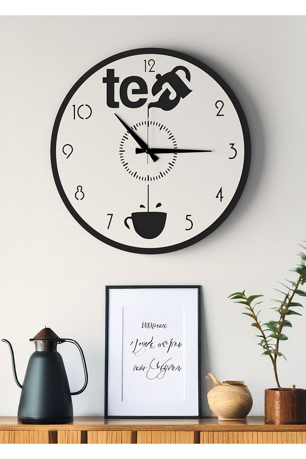 Tea Yazılı Minimalist Duvar Saati - Mutfak ve Cafe İçin Şık Dekor - 40cm - 6