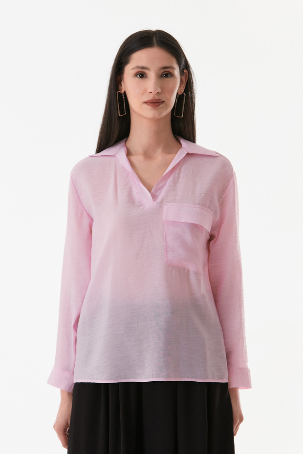 Basic V Yaka Tek Cepli Gömlek - 7