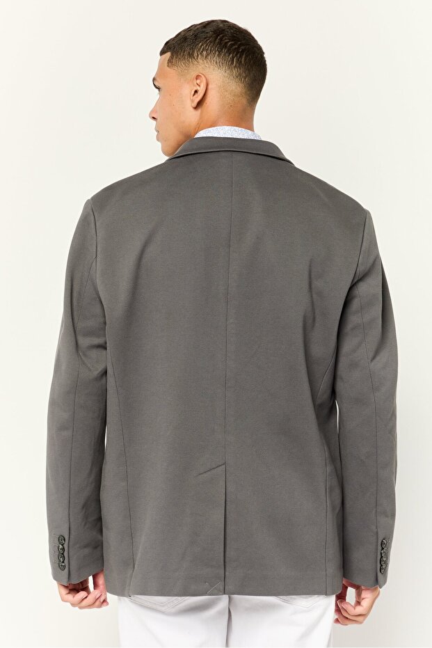بليزر رجالي شبه رسمي سادة بقصّة عادية، رمادي غامق - 2