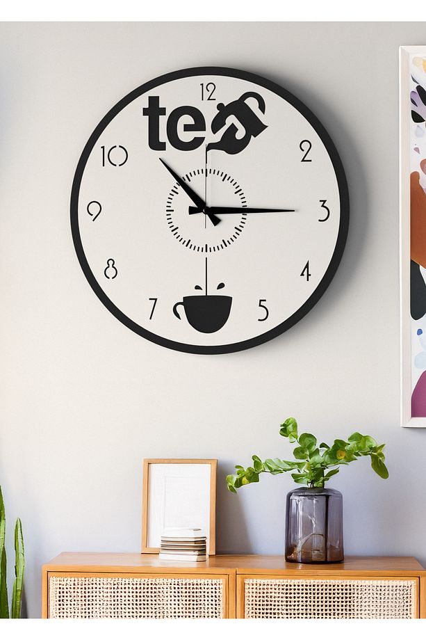 Tea Yazılı Minimalist Duvar Saati - Mutfak ve Cafe İçin Şık Dekor - 40cm - 5