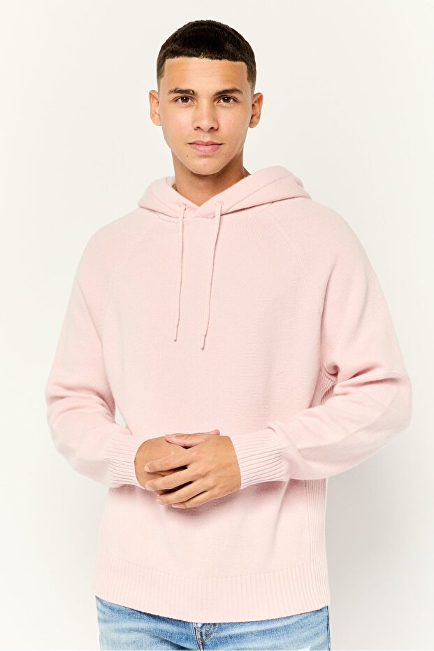 هودي رجالي بأكمام طويلة سادة، وردي - 1