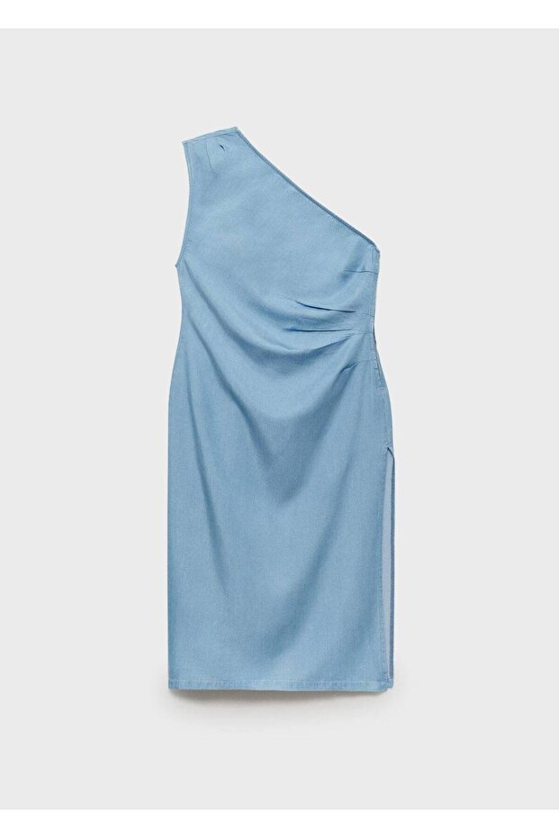 Drape asimetrik lyocell elbise - 3