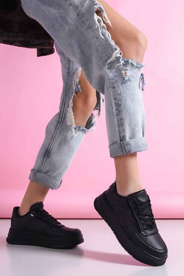 Siyah - Air Yüksek Taban Sneaker Ayakkabı - 1