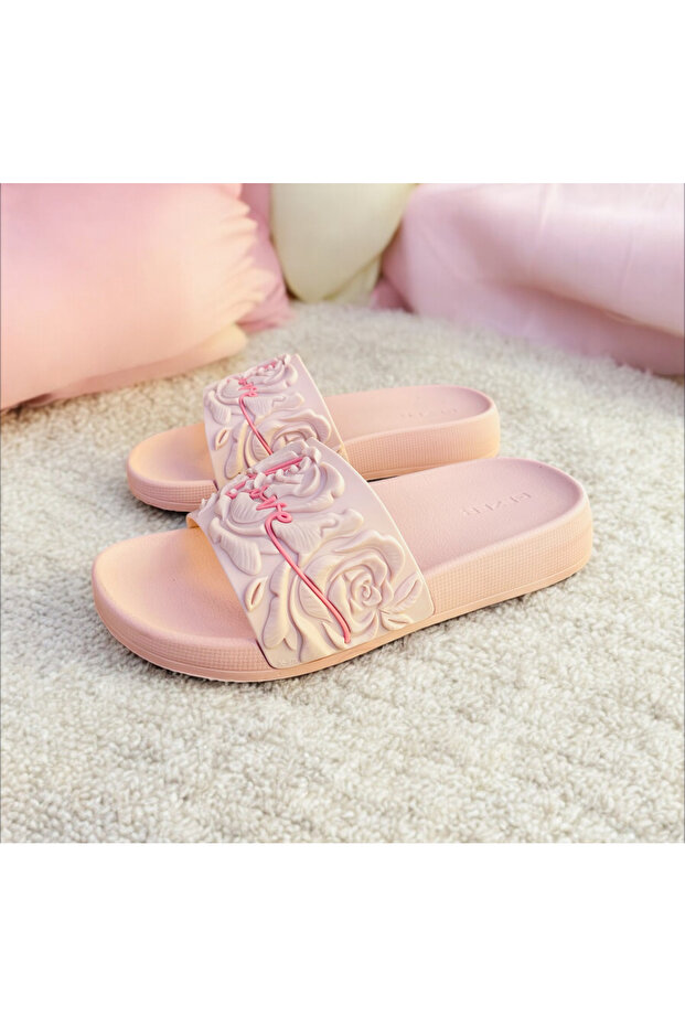 ROSE EMBOSSED .NON-SLIP SOLE SLIPPER. Pool Sea Bath Balcony Terrace Home And Street Slipper