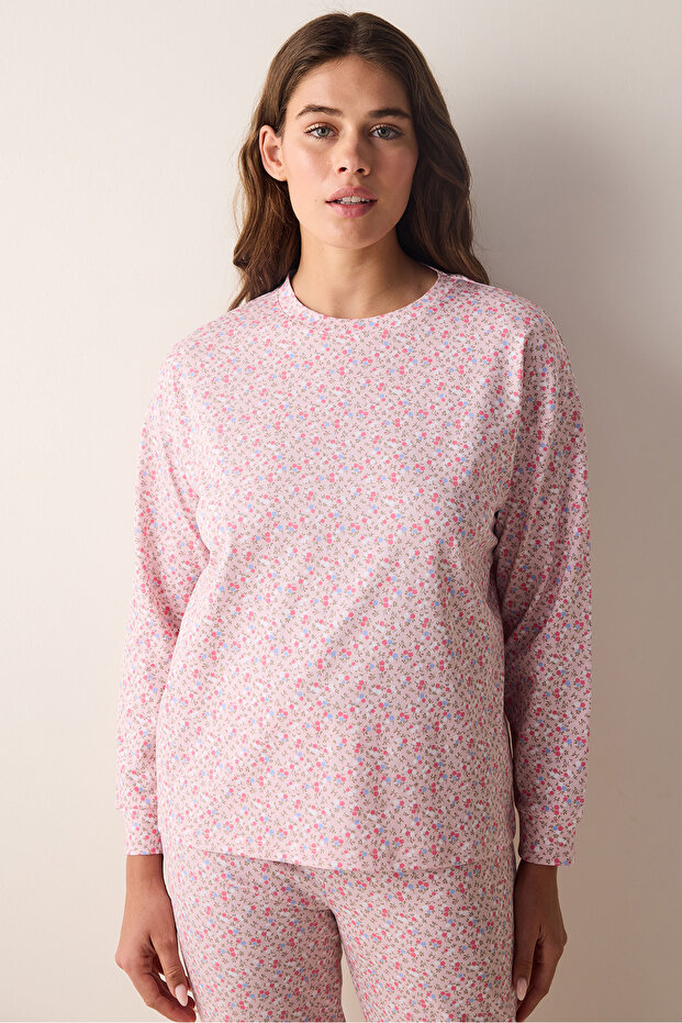 Cute Floral Pink Pants Pajama Set with Cotton