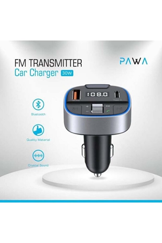 شاحن سيارة مع جهاز إرسال FM بقوة 30 واط - أسود