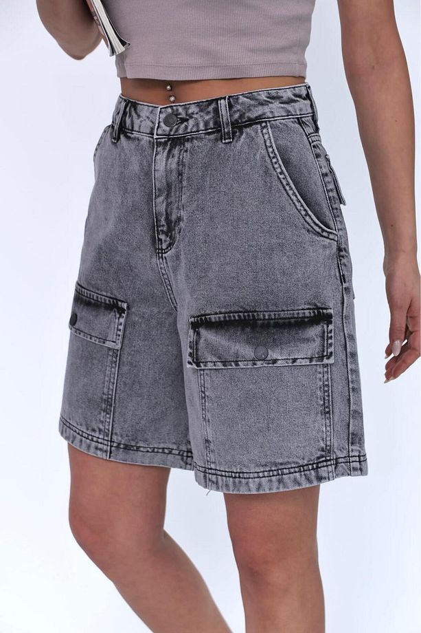 KARGO CEPLİ FÜME WASH BERMUDA ŞORT - 5