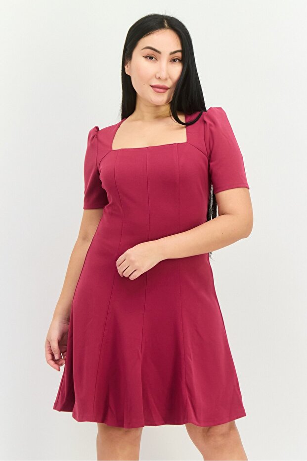 Women Textured Mini Dress, Maroon