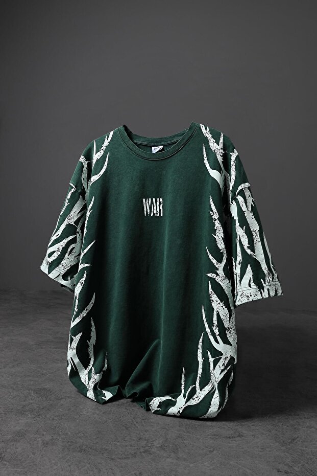 Men's Green War Custom Washed Fabric Oversize Tshirt