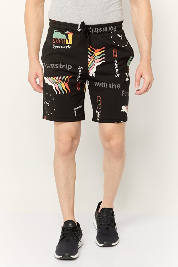 Men Sportswear Fit Drawstring Outdoor Shorts, Black