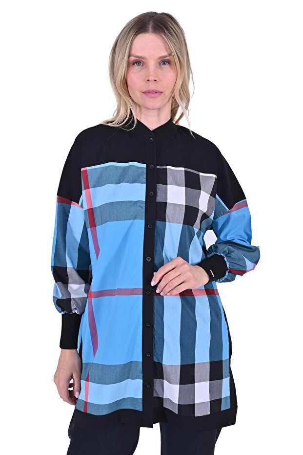 Patterned Viscose Shirt - Blue - 1