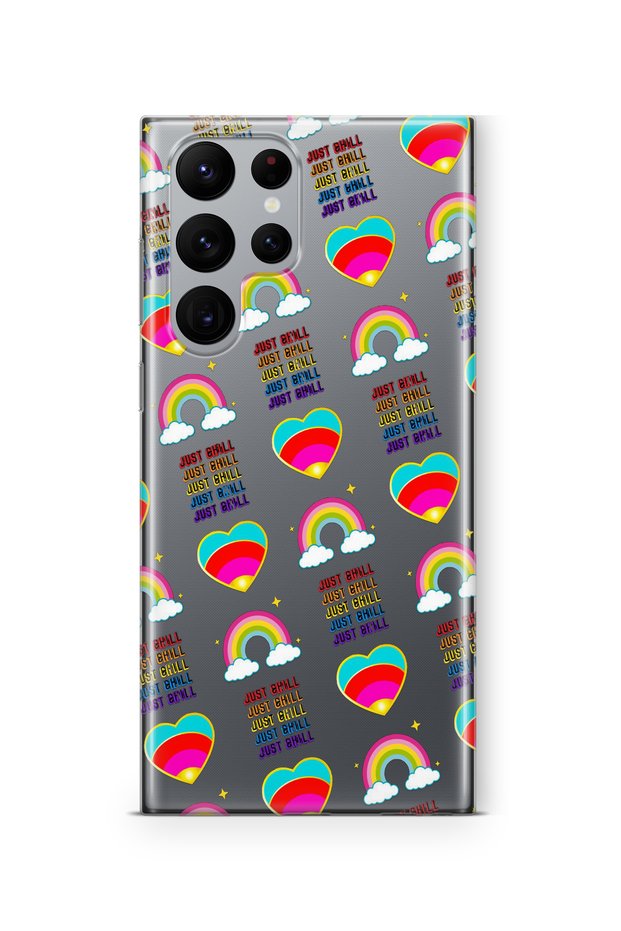 حافظة شفافة مطبوعة بتصميم Just Chill متوافقة مع هاتف Samsung Galaxy S22 Ultra