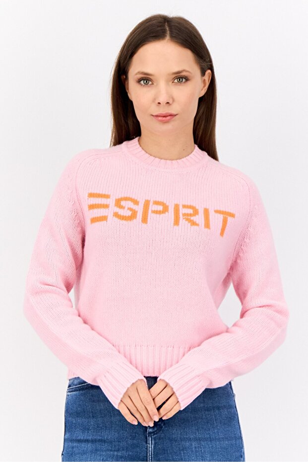 Women Crew Neck Knitted Sweater, Pink