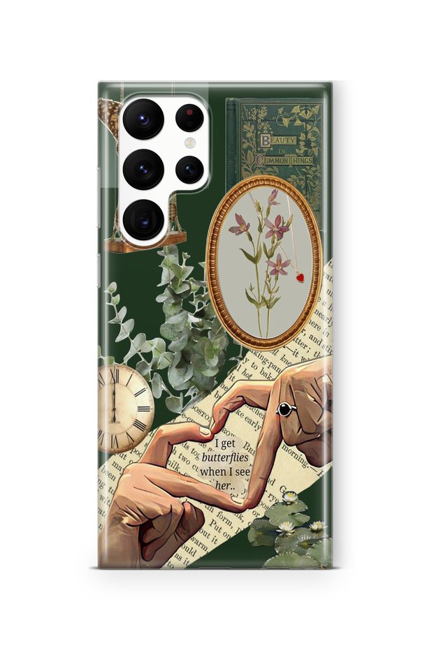 Samsung Galaxy S23 Ultra Compatible Green Collage Design Printed Transparent Case