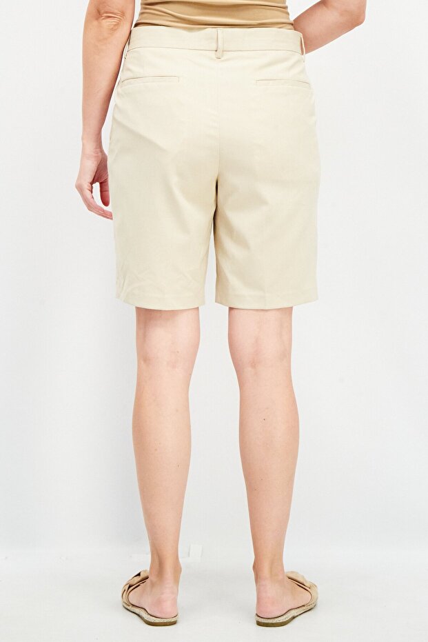 Women Solid Basic Shorts, Beige - 4