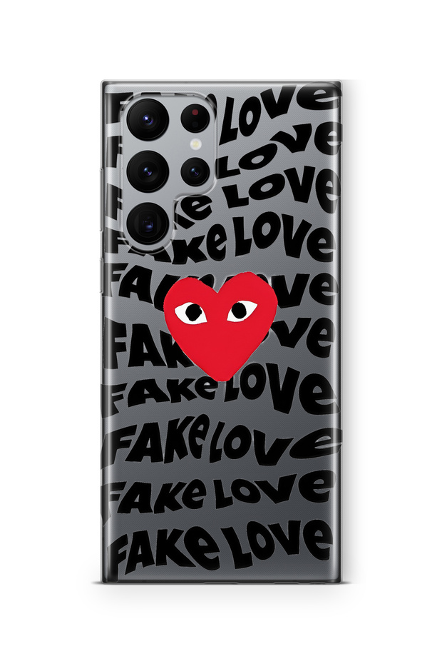 حافظة شفافة مطبوعة بتصميم الحب المزيف متوافقة مع هاتف Galaxy S22 Ultra