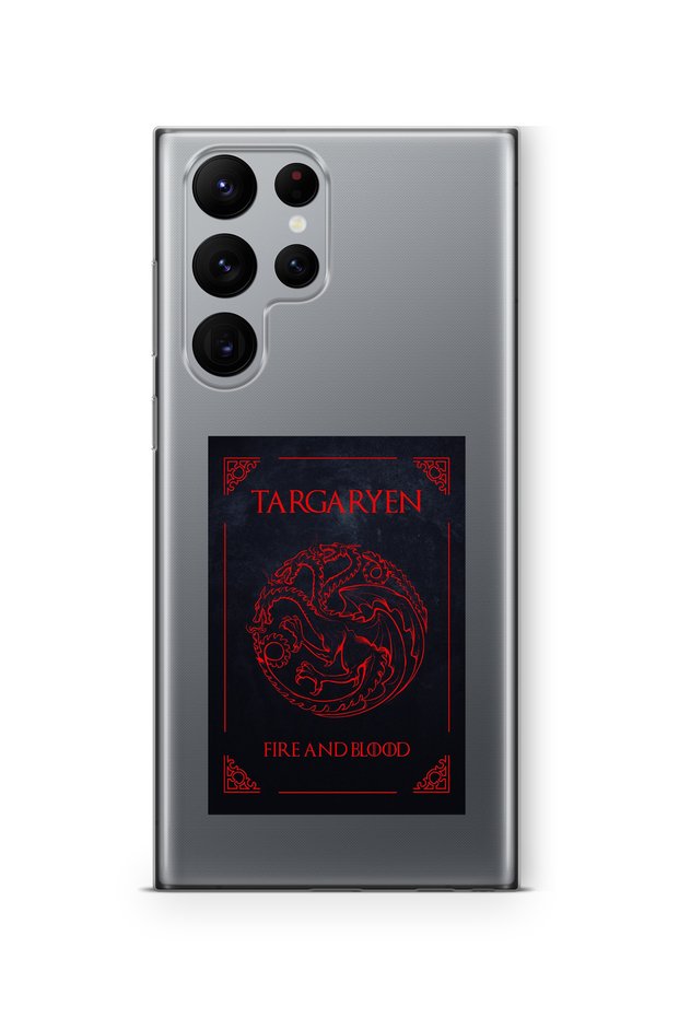 حافظة شفافة مطبوعة بتصميم GOT Targaryen متوافقة مع هاتف Galaxy S22 Ultra