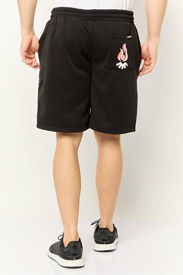 Men Graphic Drawstring Basic Shorts, Black - 4