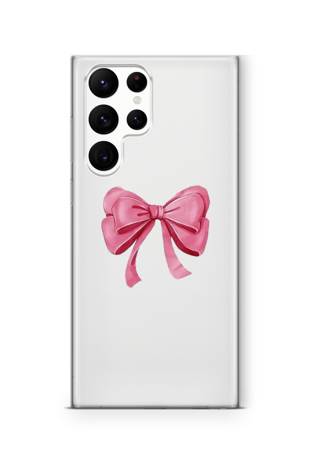 Samsung Galaxy S23 Ultra Compatible Pink Bow Design Printed Transparent Case