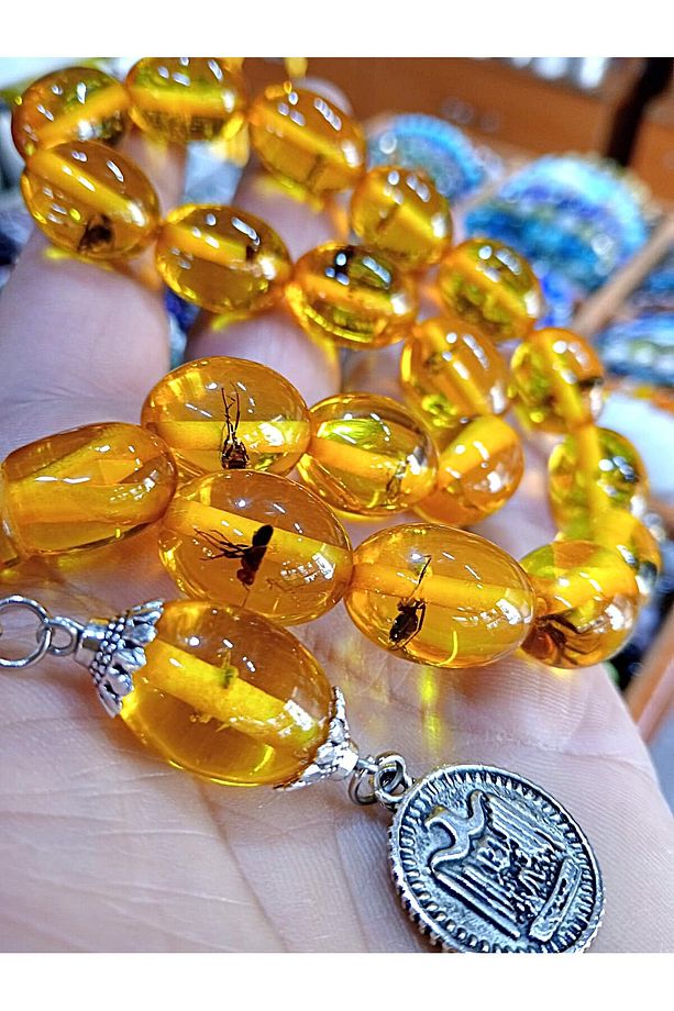 17 LIK EFE MODEL KEHRIBAR TESBIH KARINCALI MODEL 14 MM YENI FOSILLI MODEL KUTULU - 2