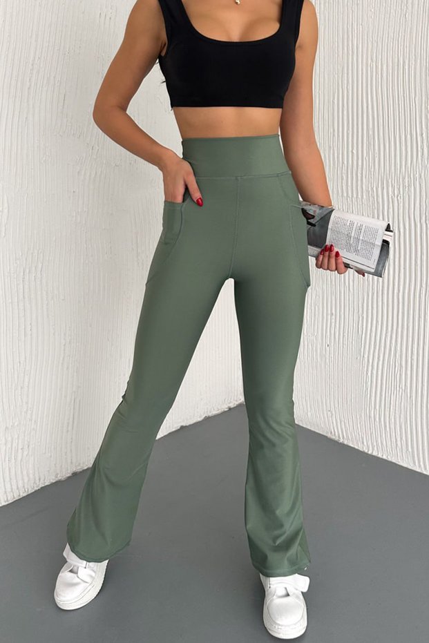 High Waist Recovery and Firming Sports Leggings with Pockets-Khaki