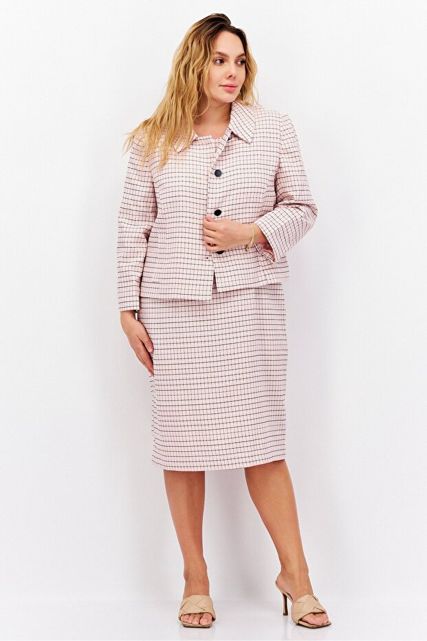 Women 2 Pcs Window Pattern Dress With Blazer, Pink