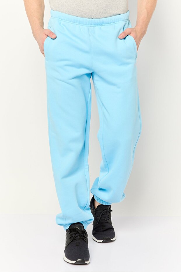 Men Brand Logo Drawstrings Sweatpants, Pastel Blue