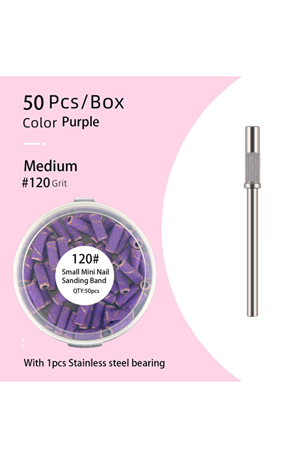 Purple120-50-B 50 قطعة من أشرطة الصنفرة الصغيرة مقاس 3.1 مم مع عمود 3/32 بوصة لرؤوس مثقاب الأظافر ومجموعات الدعامات Ele