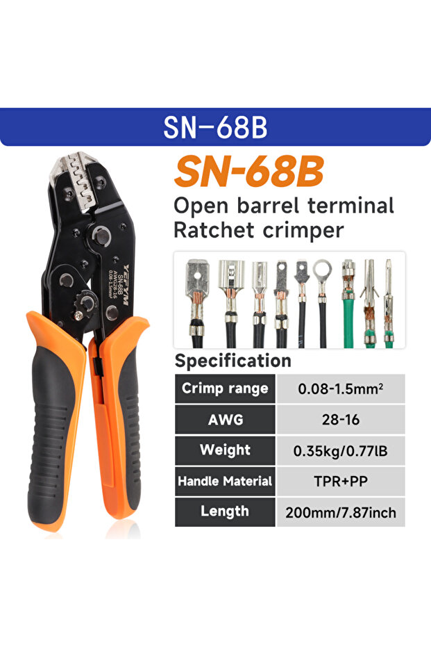 SN-68B SN-68B Crimps Plug JST ,TE,XH,SM,VH,PH,Molex Terminals Ratchet Crimper Pliers For 0.08-1.5mm²