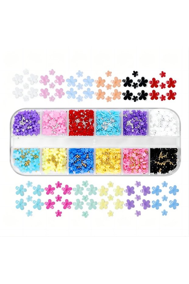 12 Colors 12 Colors 3D Flower Nail Charms with Silver/Gold Caviar Beads Nail Art Accessories for Wom