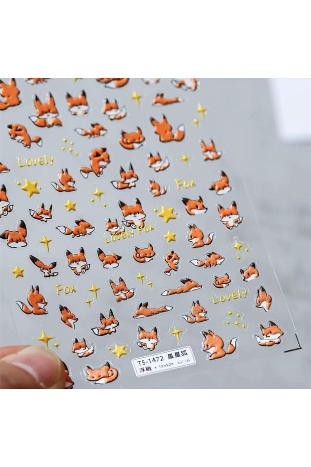 1pcs TS-1472 1pcs 5D Kawaii Relief Cartoon Fox Nail Art Stickers Kawaii Star Animals Acryli