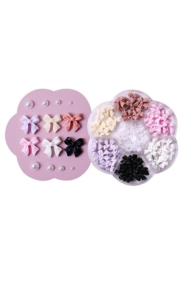 MULTI Christmas Style Velvet Red White Resin Bow New Year Nail Accessories Mixed Set Box