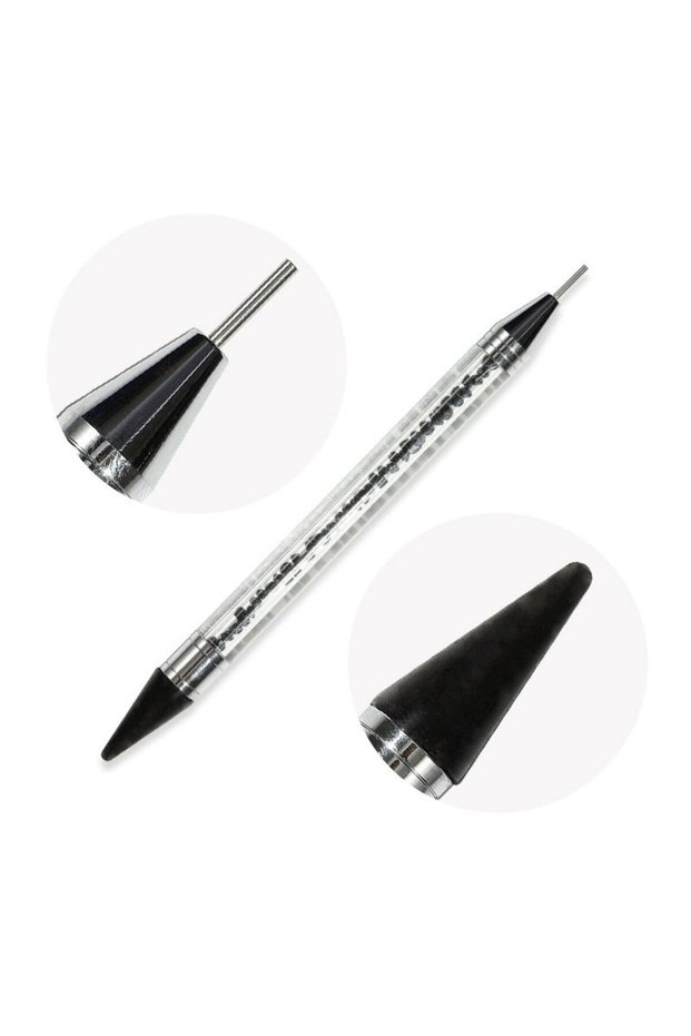 Black Nail Art White Dual-head Wax Pen With Diamante Embellishment And Rhinestone Picker, Crystal Rh