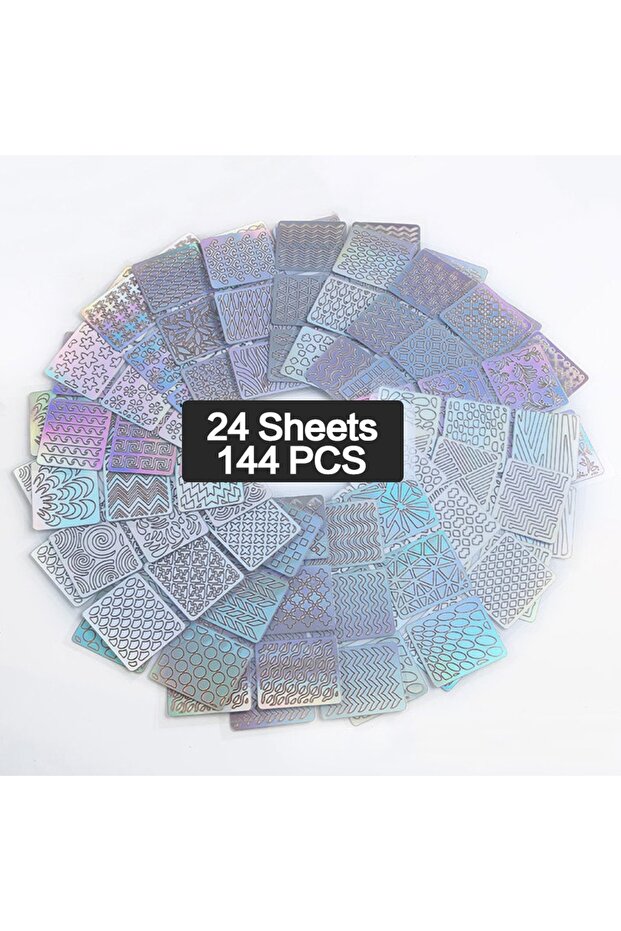 24 Sheets 144pcs Laser Hollow Nail Vinyls Nail Stencil Stickers Transfer Guide Template Heart Star F